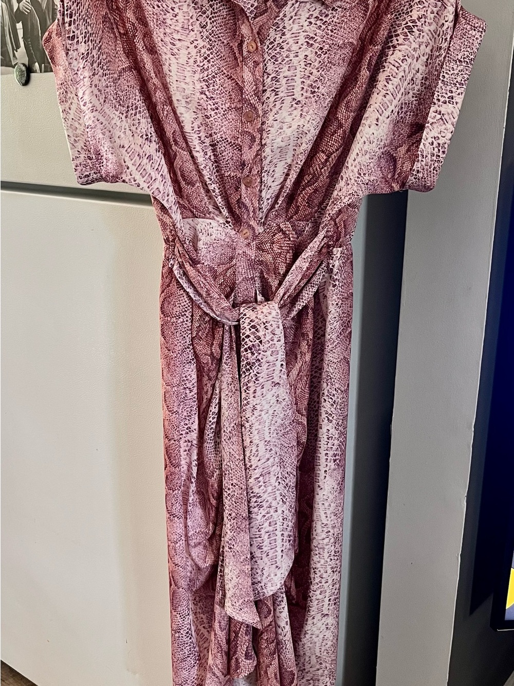 Steve Madden Pink Snake-Print Satin Robe with Belt